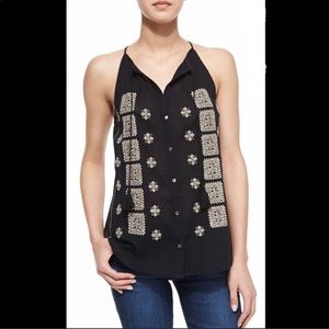Joie Black Boho Embroidered Sleeveless Top Size XS
